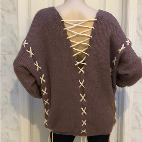 GIRLY & FLIRTY LACE UP MAUVE TUNIC SWEATER - Picture 8 of 8